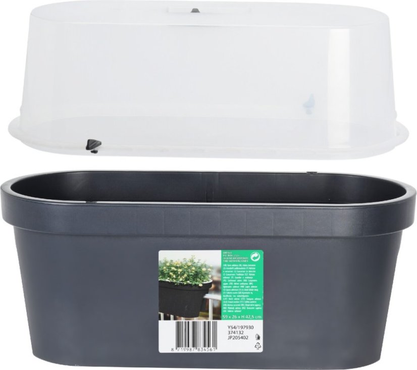 Truhlík na zábradlí s poklopem 60 cm