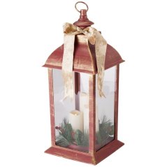 Lucerna s LED svíčkami plast/sklo 20 × 49 cm červená Lucerna s LED svíčkami plast/sklo 20 × 49 cm červená