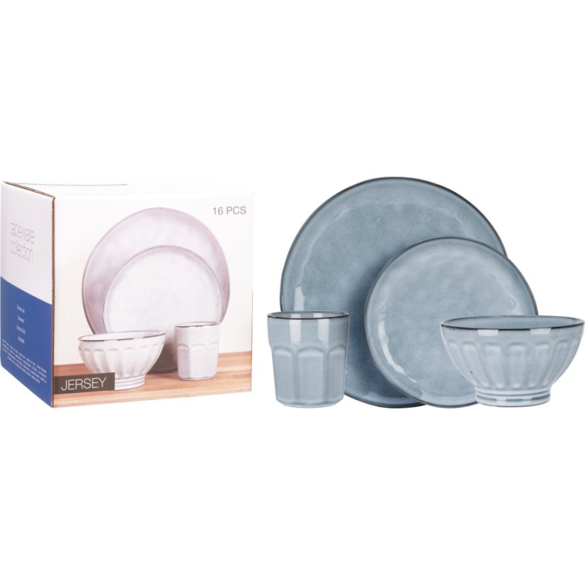 Jídelní sada 16 ks kamenina modrá