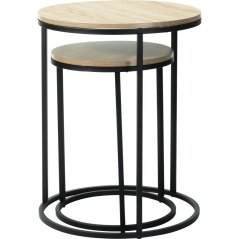 Odkládací stolek sada 2 ks černá/dřevo 40+50 cm