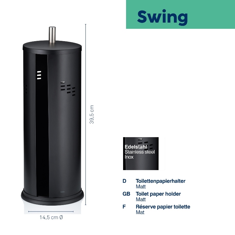 Držiak WC papiera Swing, čierna 14,5x39,5 cm