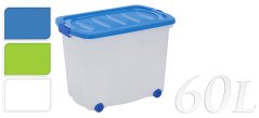 Úložný box pojazdný s klip vekom 60 l plast, modrý