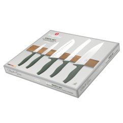 Sada nožů s magnetickým držákem z akátového dřeva 6 ks Matte Green Collection
