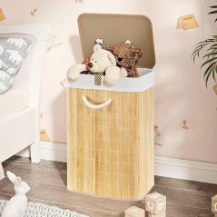 Coș de rufe din bambus, pliabil, natural, 40x30x56cm