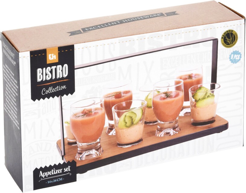 Bandeja de servicio con juego de 8 vasos