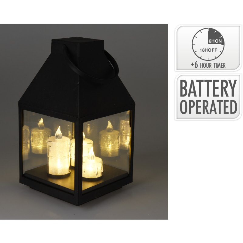 Čierny lampáš s 3 LED sviečkami 25 cm