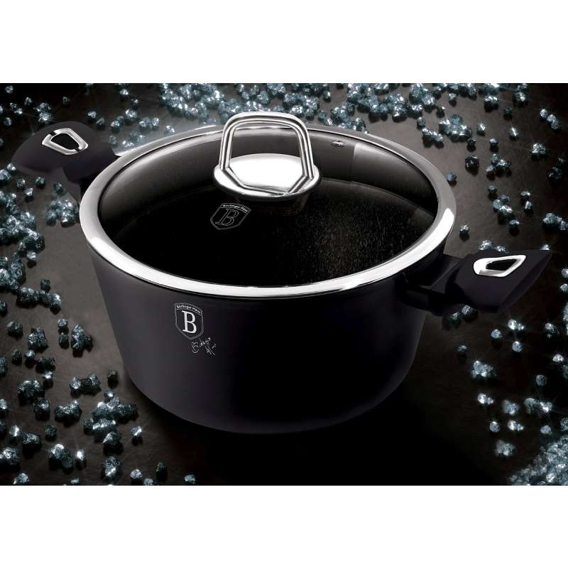 Caserola cu capac cu suprafata de marmura 20 cm Colectia Black Silver