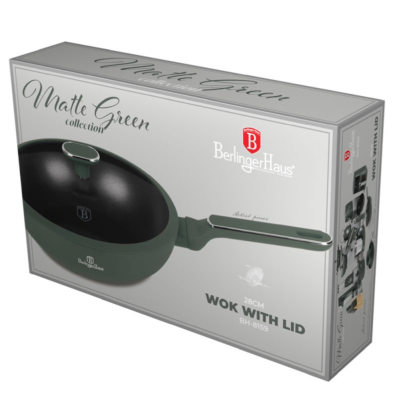 Pánev wok s poklicí a titanovým povrchem 28 cm Matte Green Collection