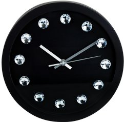 Nástenné hodiny ručičkové s kryštálmi 30 cm čierna