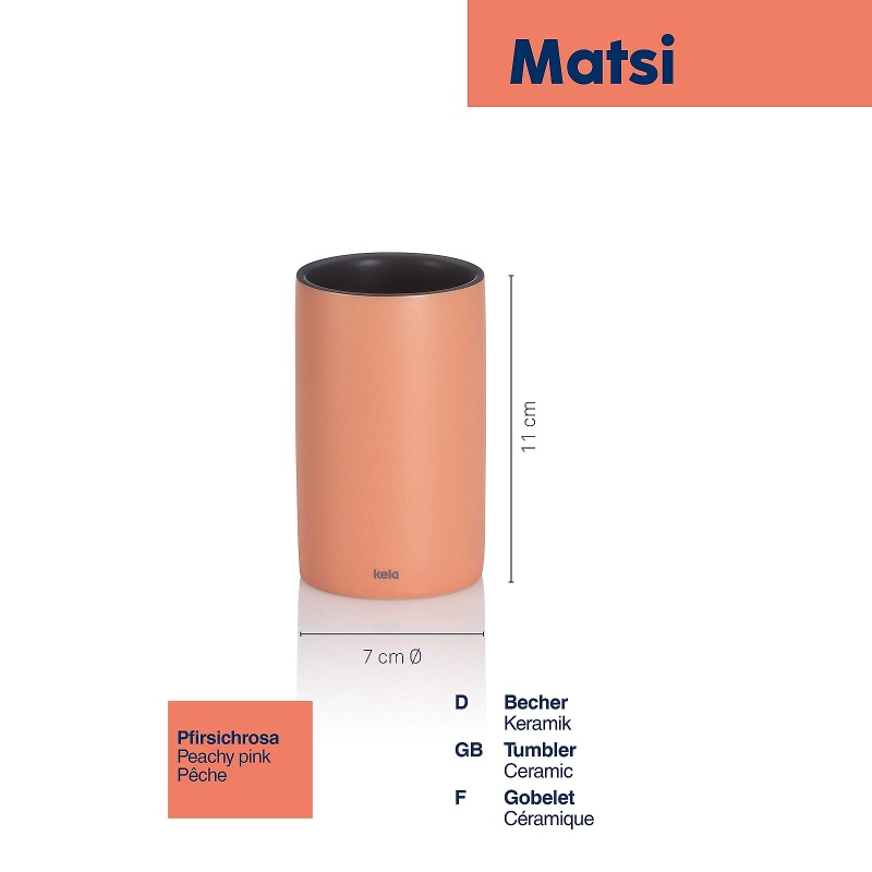 Pohár Matsi keramika broskvově růžová 11 cm