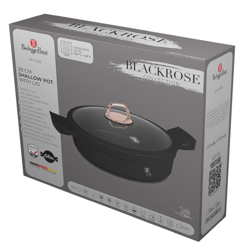Caserolă cu înveliș și capac din titan 28 cm Colecția Black Rose