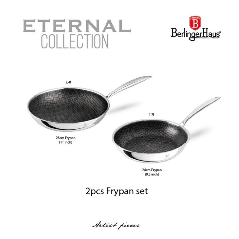 Sada pánví s 3D nepřilnavým povrchem 2 ks 24 / 28 cm nerez Eternal Collection