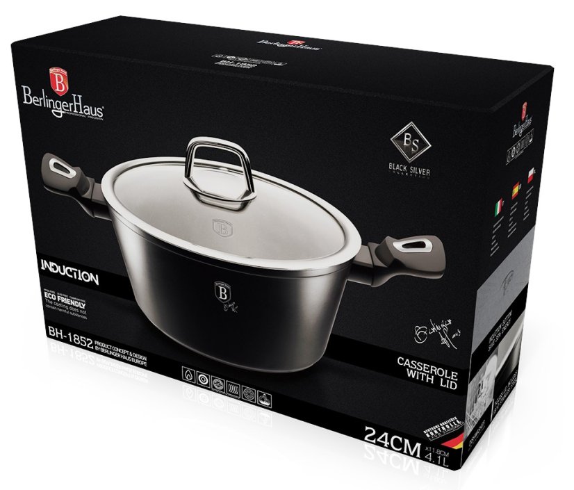Kastrol s poklicí s mramorovým povrchem 24 cm Black Silver Collection