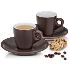 Hrnek na espresso s podšálkem sada 4 ks MATTIA čokoládová Hrnek na espresso s podšálkem sada 4 ks MATTIA čokoládová