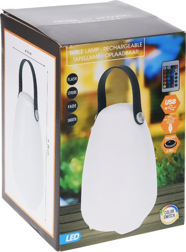 Nabíjacia lampa kempingová vonkajšia s ovládačom RGB 21 cm