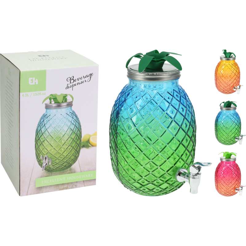 Dávkovač nápojů skleněný 4,5 l fialová / oranžová