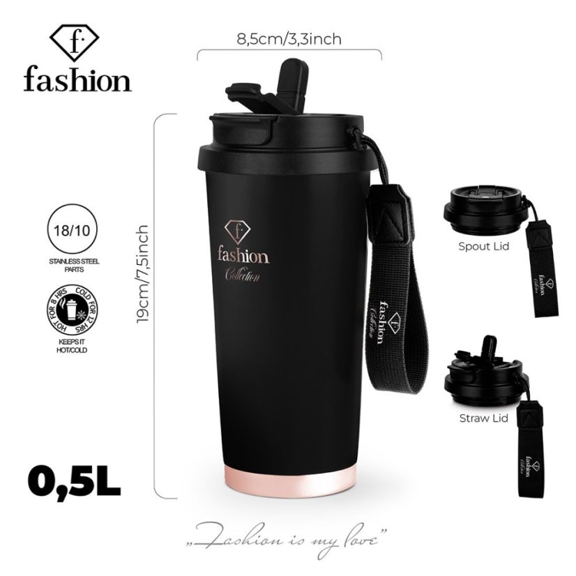 Cană termică din oțel inoxidabil pentru cafea și ceai, 0,5 l, colecția Black Rose