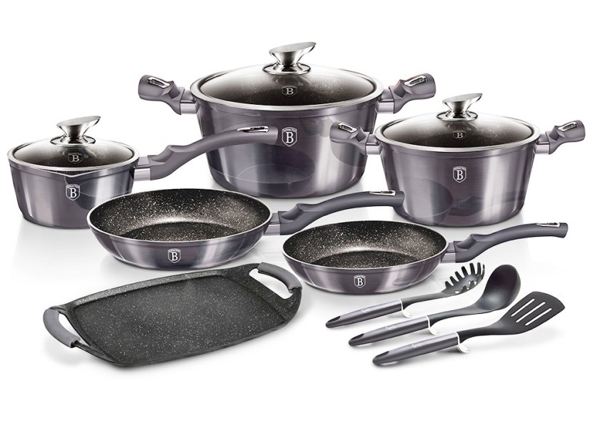 Sada nádobí s mramorovým povrchem 12+2 ks Carbon PRO Line