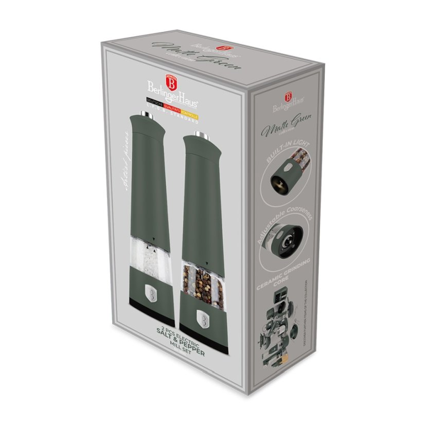 Elektrický mlynček na korenie a soľ, sada 2 ks Matte Green Collection