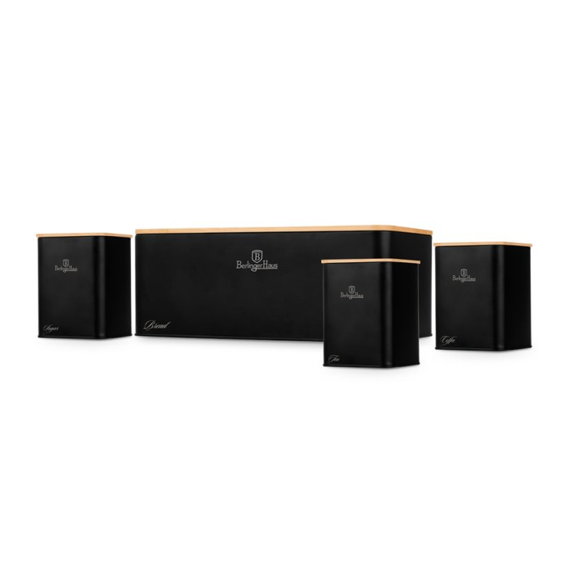 Cutie pentru pâine și set de 4 recipiente pentru alimente din colecția Matte Black