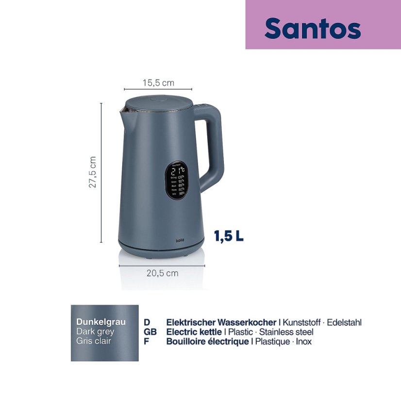 Rychlovarná konvice Santos digitální plast tmavě šedá 1,5l