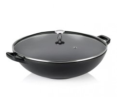 Wok litinový s poklicí CALIDO 36 cm černá