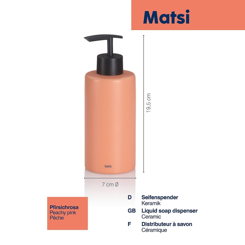 Dávkovač mýdla Matsi keramika broskvově růžová 300 ml