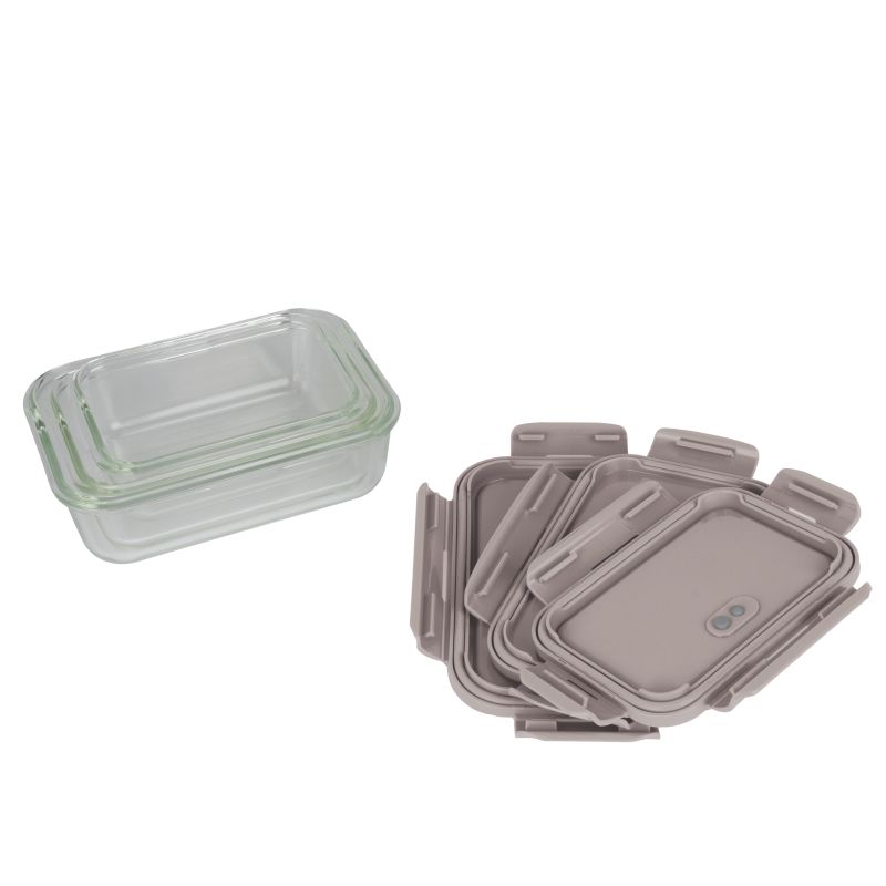 Dóza na potraviny s víkem skleněná sada 3 ks Taupe Collection