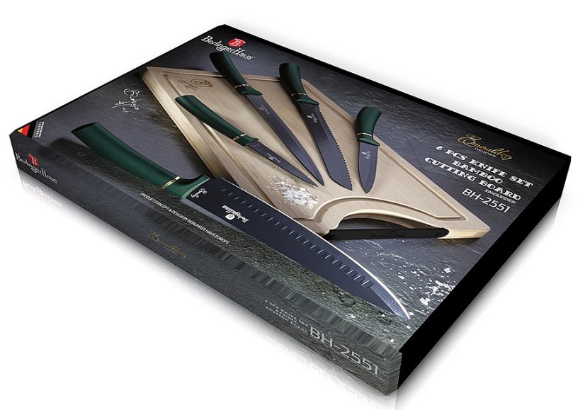 Juego de cuchillos con superficie antiadherente + tabla de cortar 6 piezas Emerald Collection