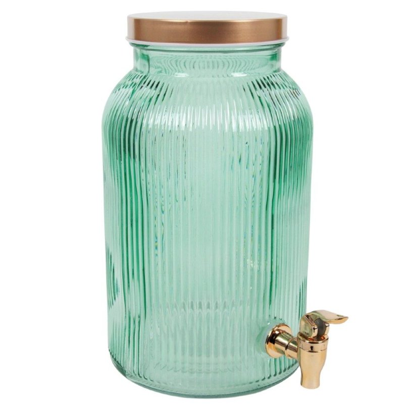 Dávkovač na limonádu skleněný 5 l zelená/rosegold