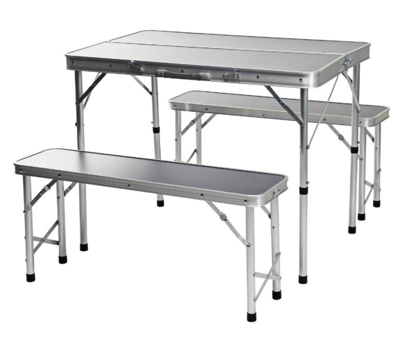 Kempingový nábytok skladací stôl + 2 lavice