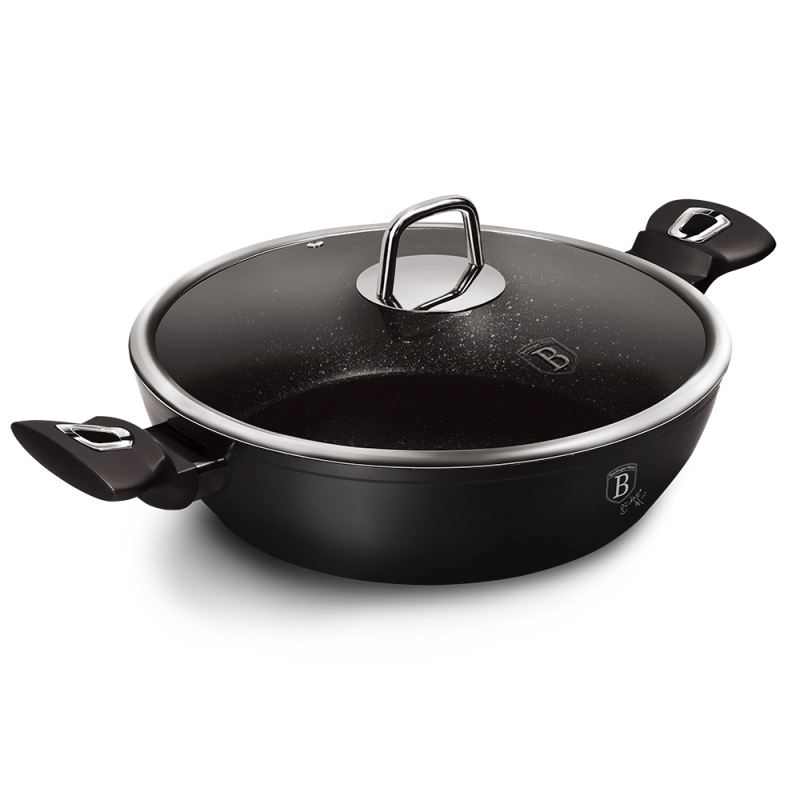 Pánev WOK s poklicí a mramorovým povrchem 30 cm Black Silver Collection