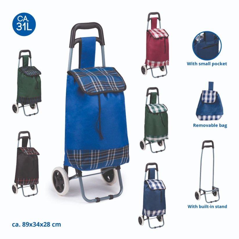 Nákupná taška na kolieskach modrá so svetlým poklopom
