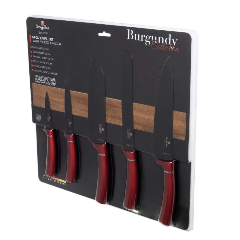 Súprava nožov s magnetickým držiakom 6 ks Burgundy Metallic Line