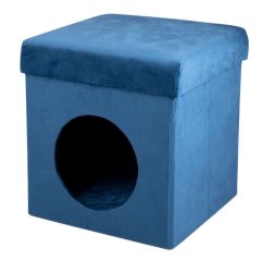 Pelíšek pro kočku i psa samet 34 x 36 cm modrá