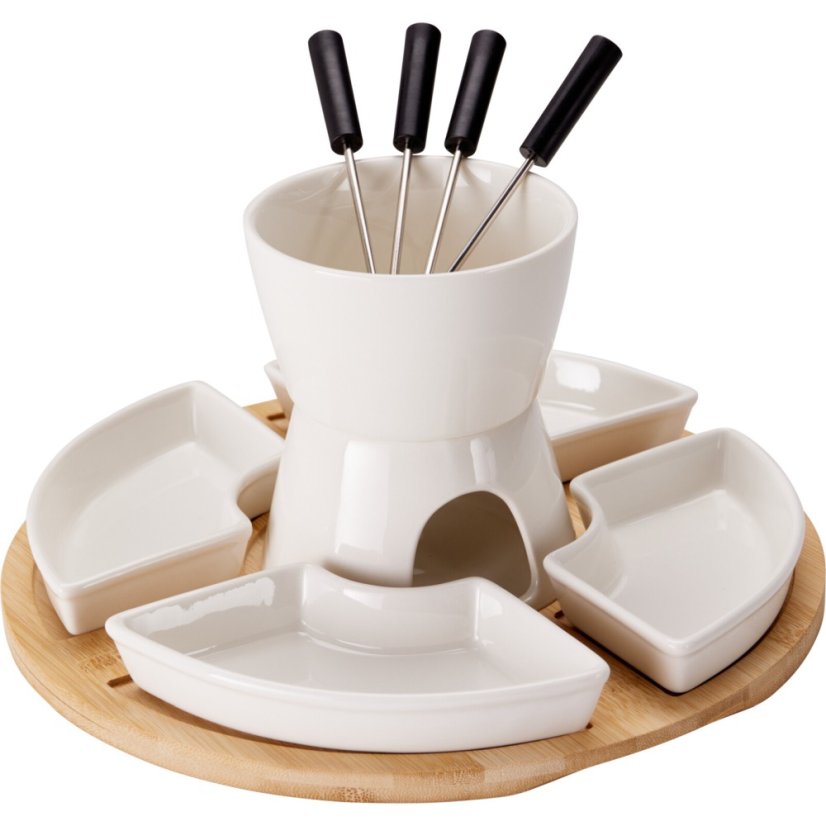 Fondue ciocolată porțelan-lemn set 11 buc