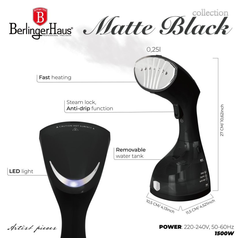 Aparat de abur pentru haine din colecția Matte Black