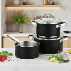 Batería de cocina de acero inoxidable 5 piezas Ronda negro