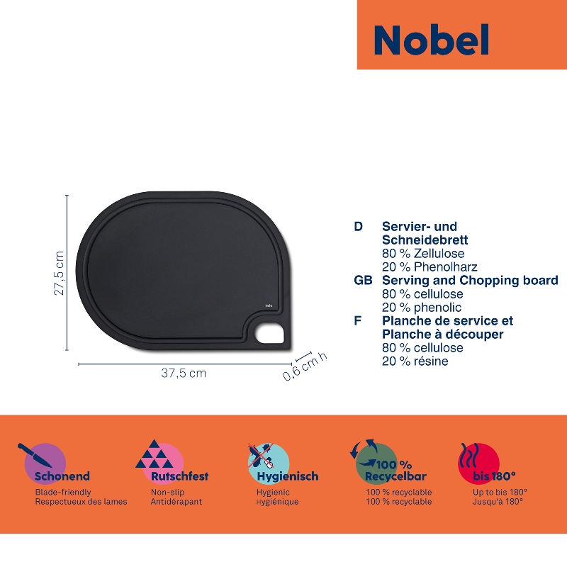 Doštička krájacia NOBEL čierna 37,0x27,5x0,6 cm
