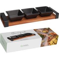 Set de 4 boluri de servire pe tavă din lemn de salcâm