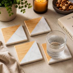 Posavasos de madera / mármol juego de 4 piezas cuadradas