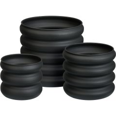 Sada 3 okrúhlych kvetináčov tmavosivej farby