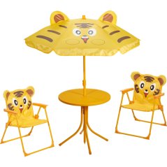 Záhradný nábytok detský stôl, 2 stoličky + slnečník s motívom tigra