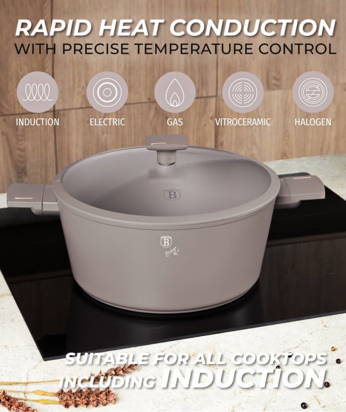 Caserolă cu suprafață din titan și capac 24 cm Taupe Collection