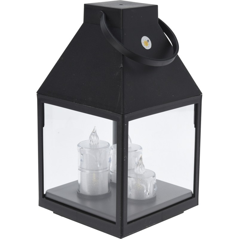 Čierny lampáš s 3 LED sviečkami 25 cm