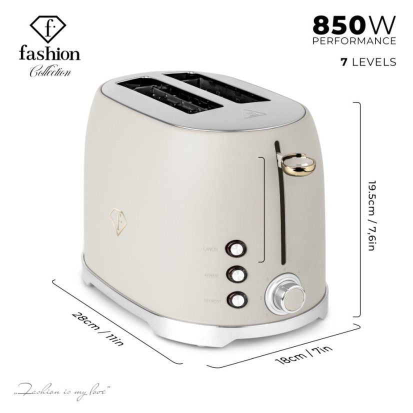 Prăjitor de pâine din oțel inoxidabil, 850 W, din colecția Cream Gold