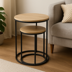 Odkládací stolek sada 2 ks černá/dřevo 40+50 cm