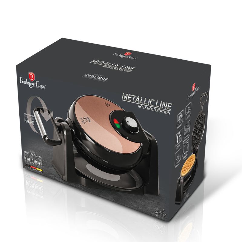 Aparat rotativ pentru vafe pentru 4 vafe cu suport Rosegold Metallic Line