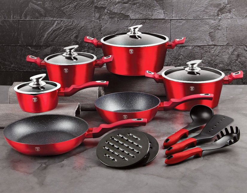 Set de tacamuri cu suprafata de marmura de 15 bucati Burgundy Metallic Line