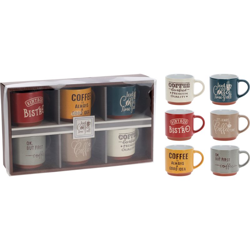 Set de căni de cafea colorate 260 ml cu decor 6 buc
